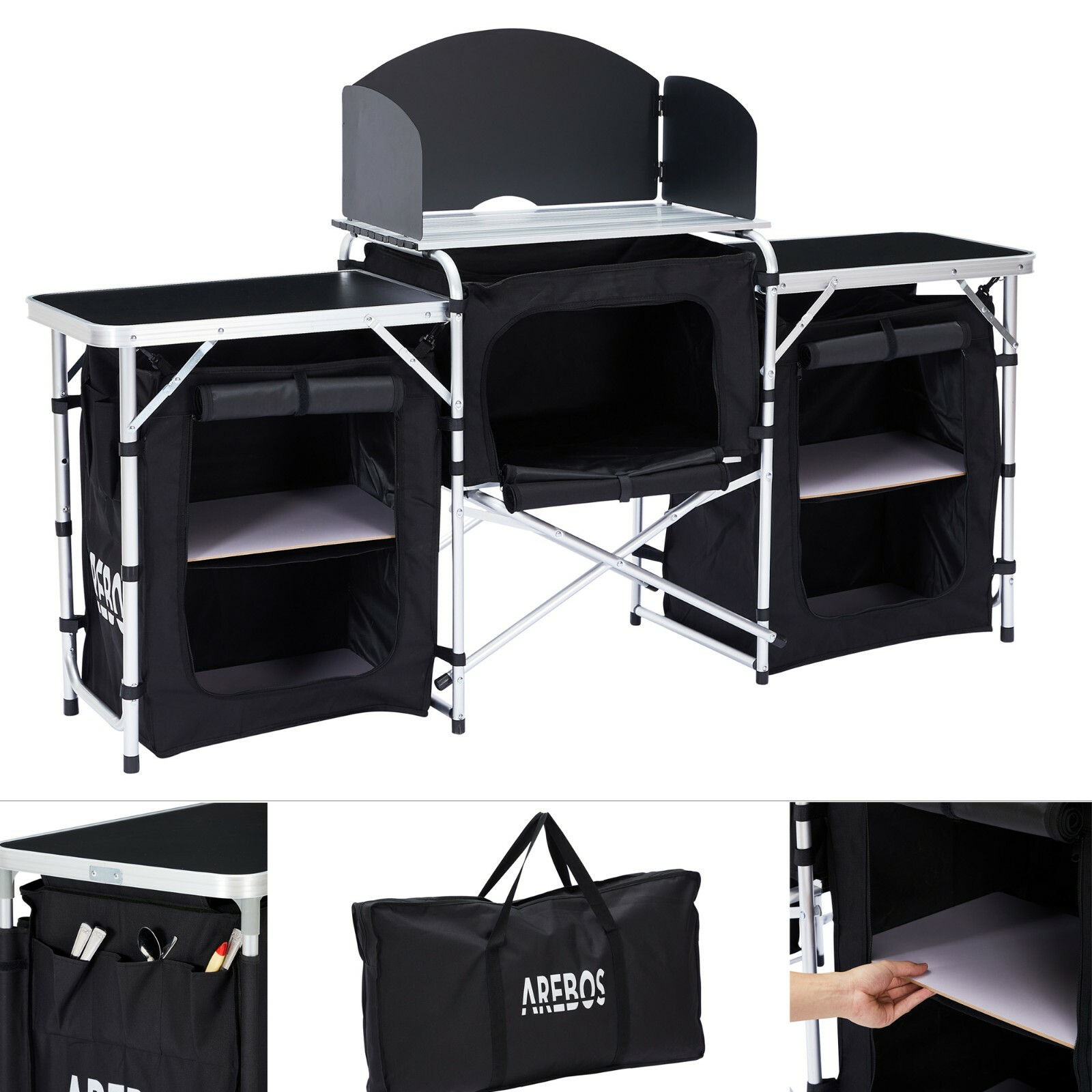 Arebos - Cocina De Camping Xl Negro / Gris Portátil Ideal Para: Jardín, Camping,
