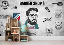 3D Barber Shop Wallpaper Wall Mural Removable Self-adhesive Sticker585