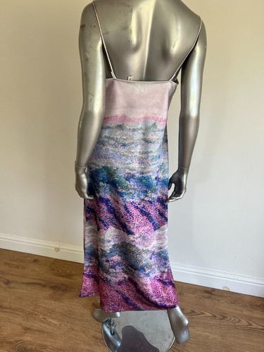 Maxi abito donna Ted Baker TB 2 UK 10 rosa medio acquerello scollo cappuccio slip NUOVO - Foto 6 di 18