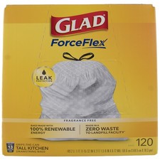 Glad Force Flex Waste Bags, 59.6 cm X 64.5 cm X 18.3 m, Unscented, 13 gal, 12...