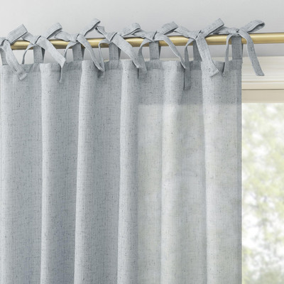 Sun Zero Roxy Generation Slub Texture Tacked Bow Semi-Sheer Tie Top Curtain