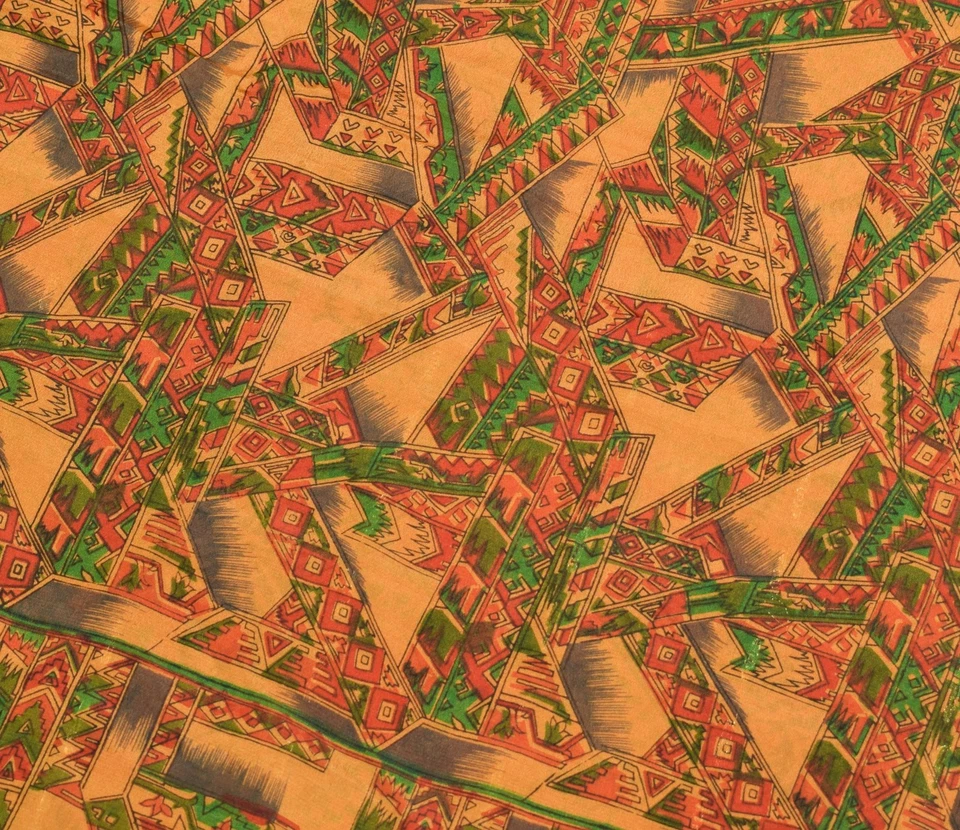 Sari de mostaza Sushila vintage 100 % pura seda crepé estampado tela suave india Foto 4 de 4