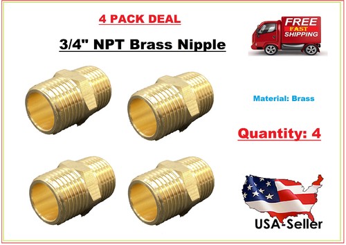 4 Pack Hex  Bushing 3/4" NPT Nipple Pipe Fitting Brass