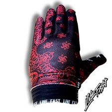 Black  Red Paisley Live Fast Motocross Gloves  Bike Gloves