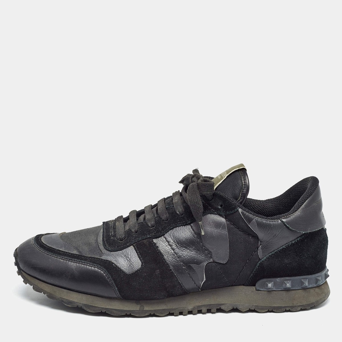Valentino Rockrunner Size 45 Black Leather and Suede Lace Up