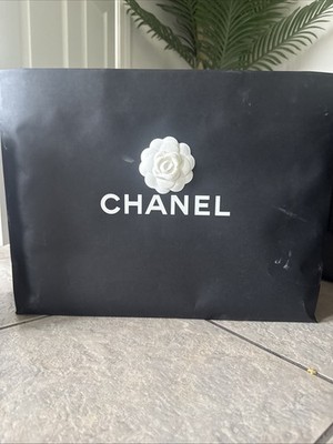 Chanel Paper Shopping Gift Bag black with Flower 17 x 13 x 6 inches