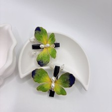 Handmade Filigree Velvet Flower Butterfly Hair Clip Chinese Hanfu New Style 2pc