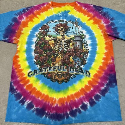 Grateful Dead  Tie Dye Large T-Shirt Skeleton Rose Garden Reprint Liquid Blue