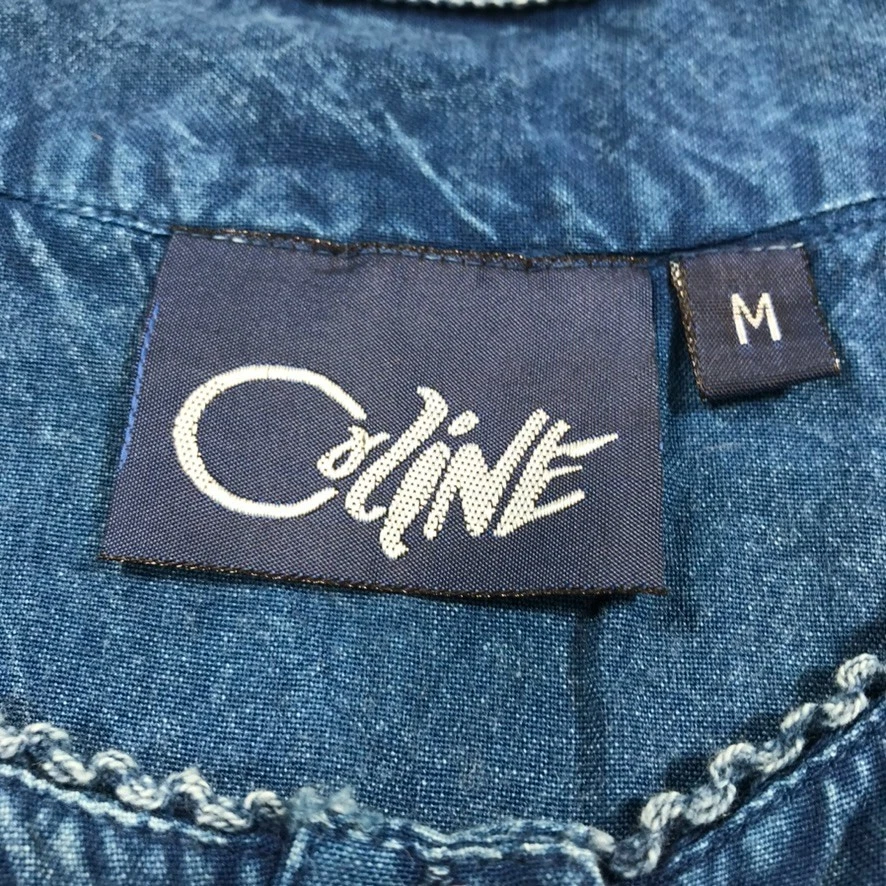 Vintage Whimsigoth Dress M Indigo Blue Fairy Button Front Cottage Lace Tie Back - Image 2 of 4