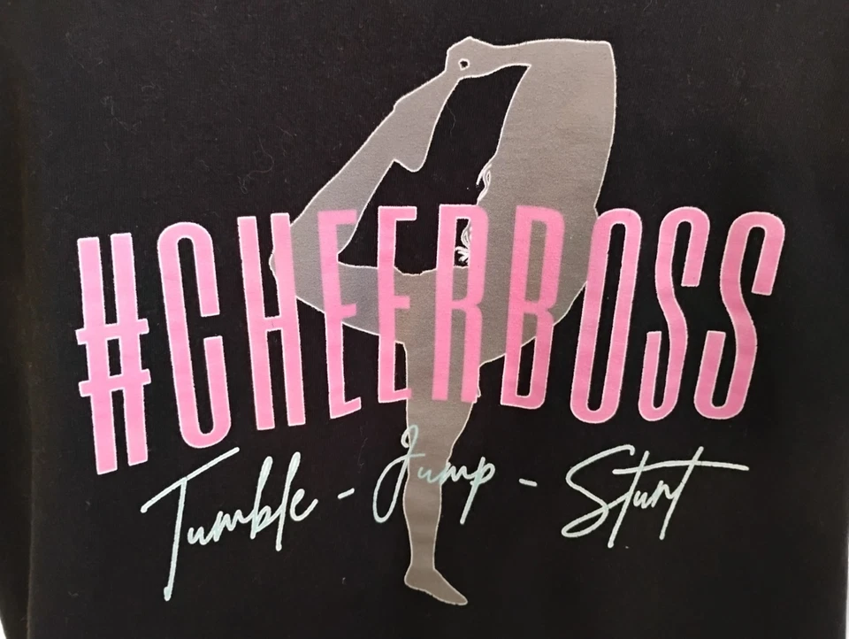 Cheerleader #Cheerboss Girls Lg Black T-Shirt Tee Tumble Jump Stunt Athleisure - Image 2 of 4
