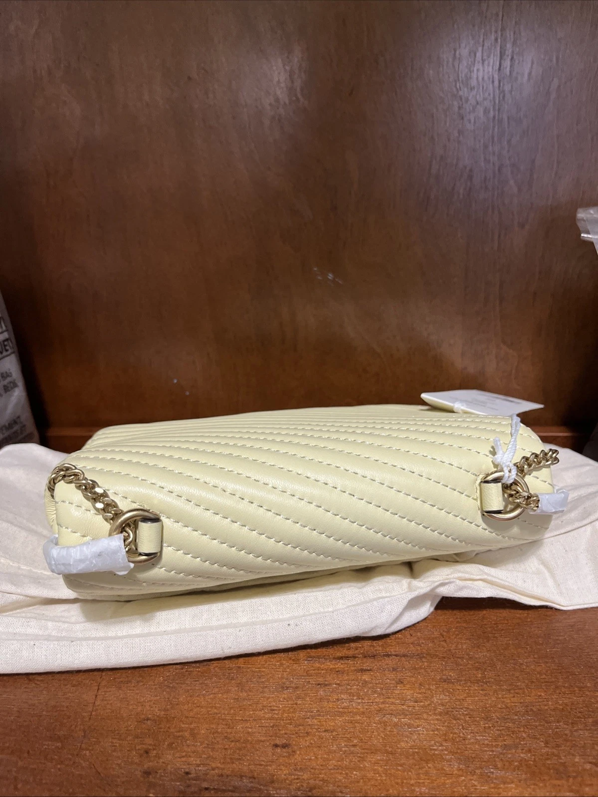 Borsa a tracolla Tory Burch Kira Moto Quilt Mini Flap in pelle limone nuova con etichette