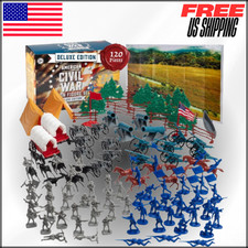 Civil War Toy Soldier 120pc with Confederate  Union Soldiers Cannons, Wagons