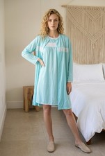 SISSY Chiffon NYLON 2 PC NIGHTGOWN  Robe PEIGNOIR SET M Van Raalte Lace 40 Blue