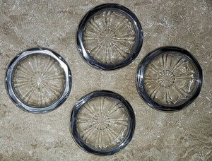 Vintage Silverplate & Crystal Mid Century Wine Coasters Stamped Italy - Set of 4