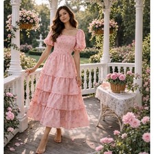 LoveShackFancy x Target Simone Pink Floral Tiered Cottagecore Maxi Dress L