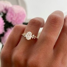 Art Deco Oval Cut Moissanite Cluster Engagement Ring Women  s Bridal Jewelry
