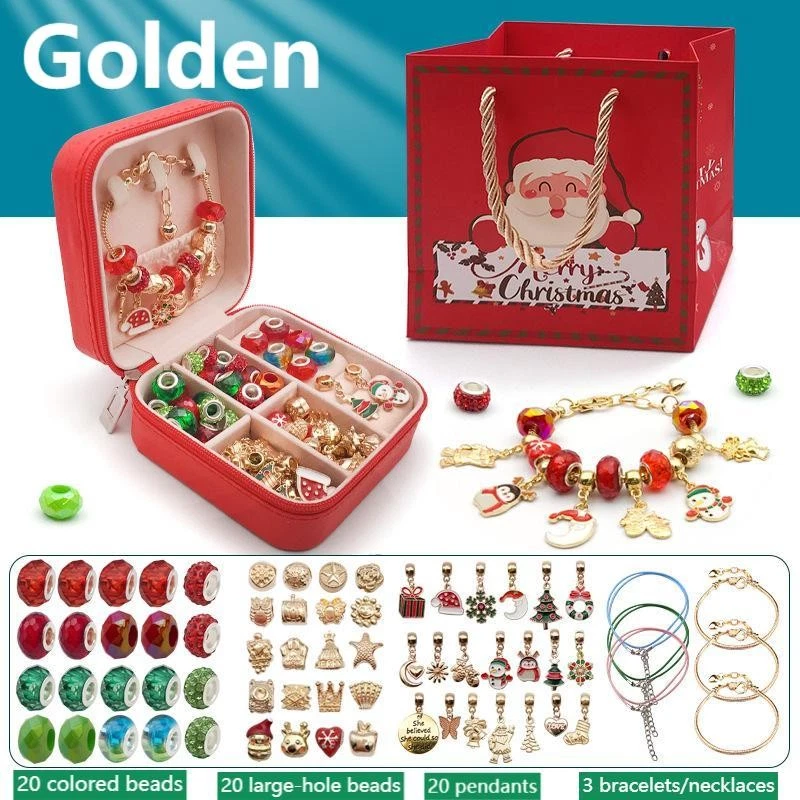 66P Girls Christmas Bracelet Making Kit DIY Jewellery XMAS Craft Gift Advent