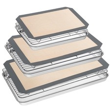 Baking Sheet Tray Cooling Rack with Silicone Mat Set, Stainless Steel Cookie ...