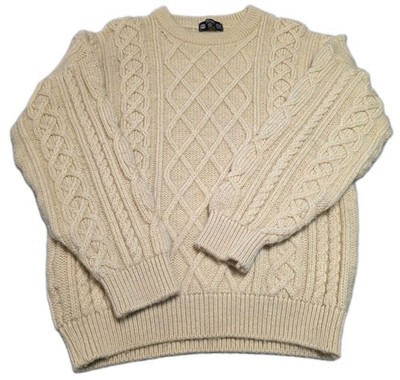VNT St Michael Wool Aran Fisherman Sweater Made in UK Cream Chunky Cable knit 42
