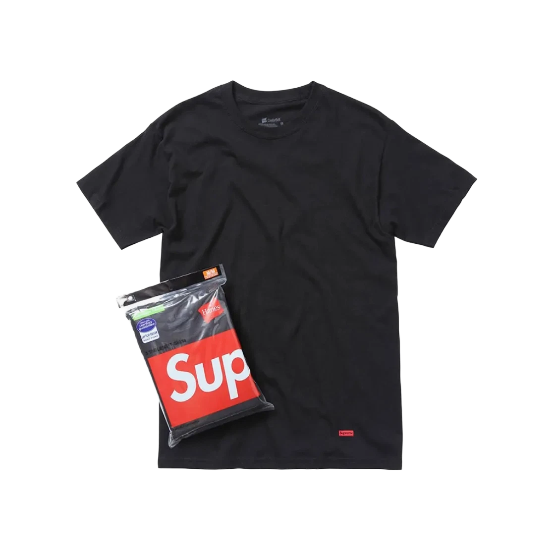 T shirts noirs sans étiquette Supreme Hanes (lot de 3)