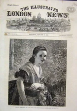 Original Old Antique Print Walk From School Girl Slate Board Sant 1866 Victorian