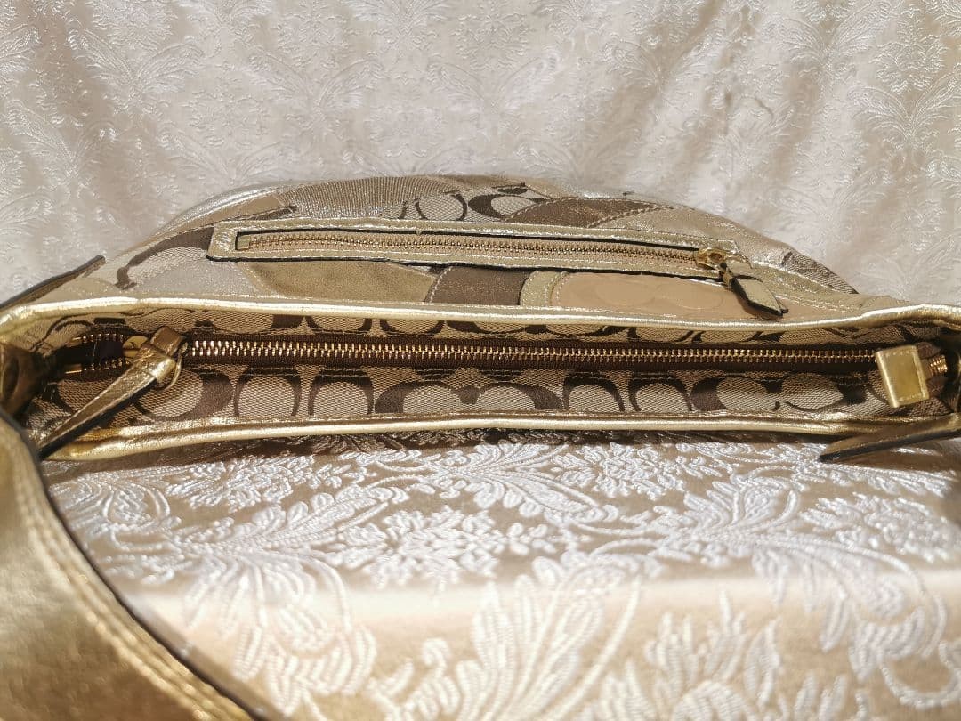 COACH Shoulder Bag Purse Patchwork Signature Gold… - image 9