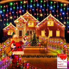 FLVOECN Icicle Lights Outdoor Christmas 1600 LED 50M Multicolour, 12 modes