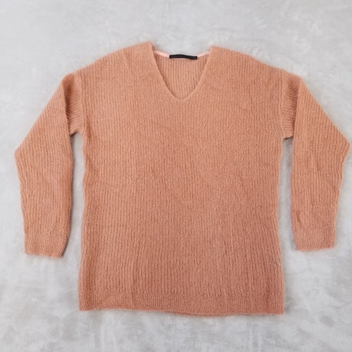 Jenni Kayne Sweater Women M/L Peach 50% Kid Mohair V Neck Knit Tunic Luxury READ