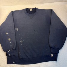 Vintage Mens L Russell Athletic Made In USA Distressed Sweatshirt Single V Blue