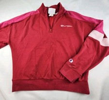 Champion Campus Cropped 1/4 Zipped Sweatshirt Womens Size Medium Red/Pink
