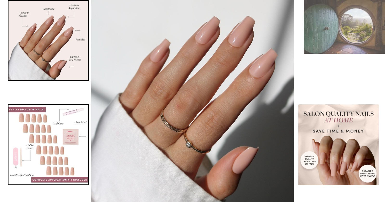 Professional-Quality Press On Nails - Medium Coffin Style, 30 Nails Set