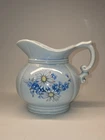 Vintage McCoy Baby Blue Pitcher Painted Daisy Flowers Marked # 7528 Made In USA