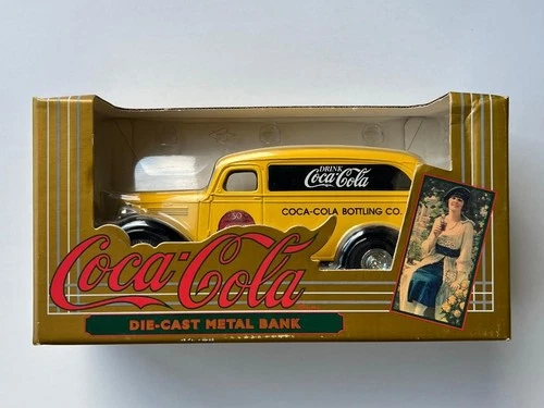 Coca Cola Ertl Vintage Yellow Die Cast Metal Coin Bank Chevrolet Van Truck 1995