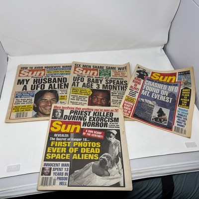 Vintage Lot Of 4 issues SUN  UFOs, Aliens Tabloid King Kong Alien Baby Exorcism