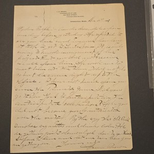 J.H. Brown Counselor at Law Springfield, Mass Handwritten Letter on Letterhead