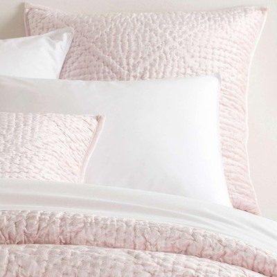 Parisienne Velvet Soft Pink Quilted Sham, Euro Size, Pink Solid Pattern