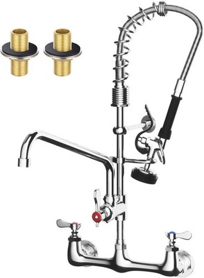 TOLSUNY Commercial Sink Faucet Wall Mount with Pre Rinse