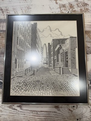 St.Louis artist Richard E. Long  # Framed   First Street Alley  Lacledes Landing