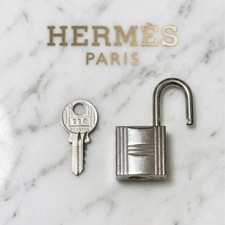 HERMES Cadena Padlock Silver 114 Bag Accessory Key Set Genuine Authentic