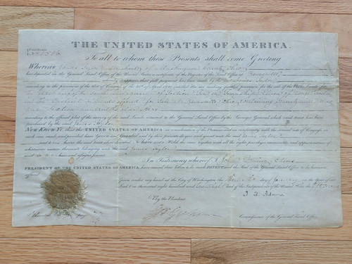 President John Quincy Adams HAND SIGNED 1828 Document Land Grant