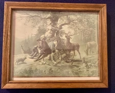 GREAT VINTAGE HUNTING PICTURE/framed