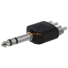 6.35mm Stereo Male Plug to 2x RCA Male Plug Audio Adapter Straight Y-Splitter