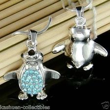 3D Aqua Emperor Penguin made with Swarovski Crystal Antarctica Necklace Cute New