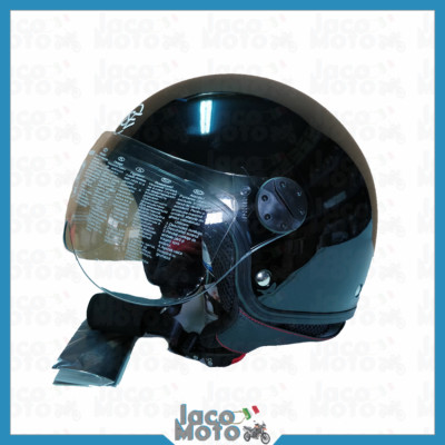 Demi JET Motorrad Roller Helm mit Visier AVIO ECE 22-05 zugelassen schwarz glänzend