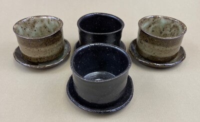 handmade stoneware asian style tea cup saucer set (set of 4)