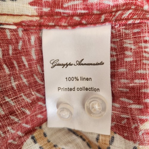 GIUSEPPE ANNUNZIATA Linen Long Sleeve Shirt Red Leopard Size Mens X- Large - Picture 12 of 14