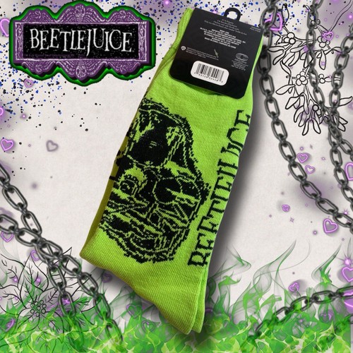 BEETLEJUICE ‘Handbook For The Recently Deceased’ Crew Socks 6-12 Unisex NWT - Picture 2 of 2