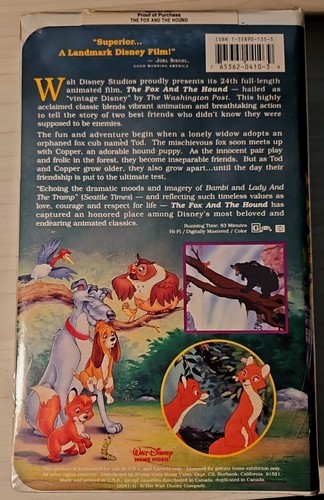 A Walt Disney Classic: The Fox and the Hound 1994 Black Diamond Edition VHS/RARE - Picture 10 of 13