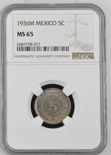Mexico 5 Centavos 1936 M NGC MS 65