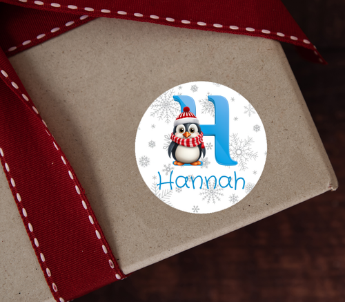 Personalised Christmas Penguin Initial Name Stickers Gift Wrap Presents Santa - Picture 8 of 50